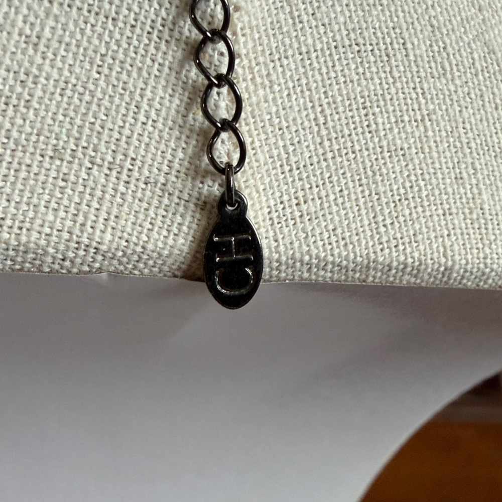 Victorian Style Festoon Necklace with Black Teardrop Beads and Gunmetal Tone - Picture 2 of 6